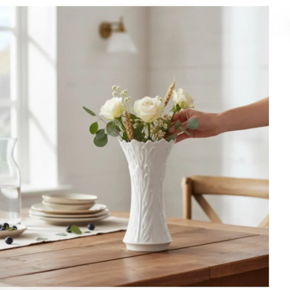 Lenox Woodland Collection Porcelain Vase 8.5” Off White Embossed Made in USA